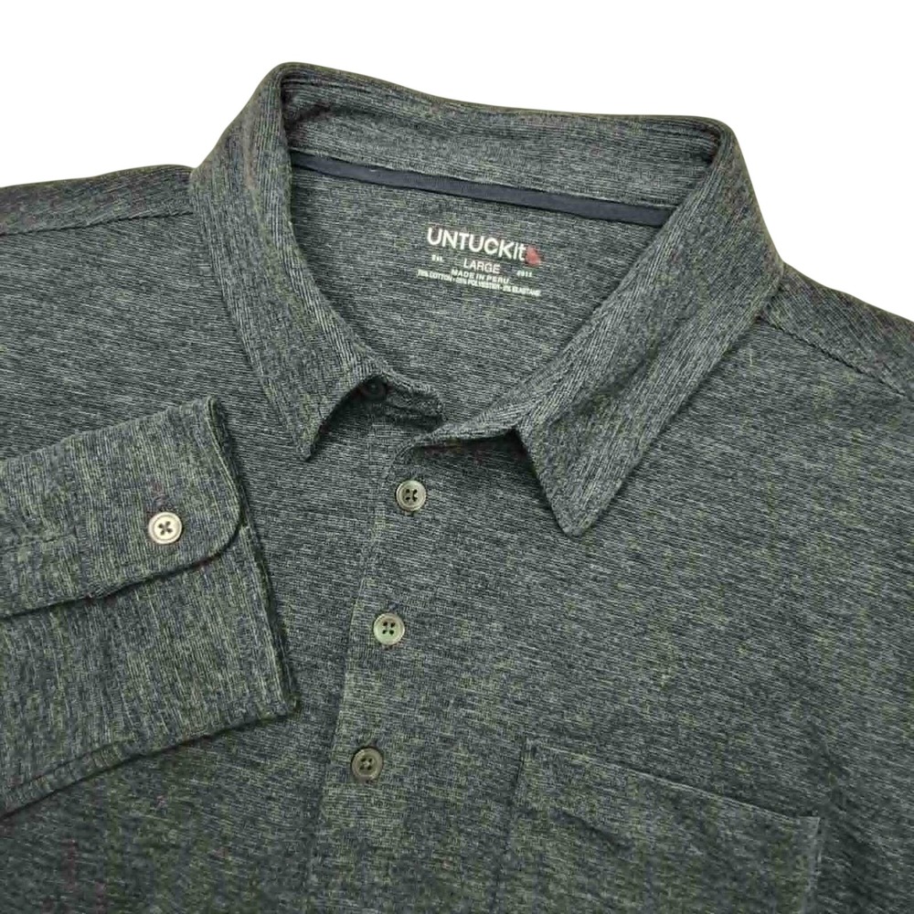 UNTUCKit Argill Polo Shirt Mens Large Navy Heathered Long Sleeve Minimalist
